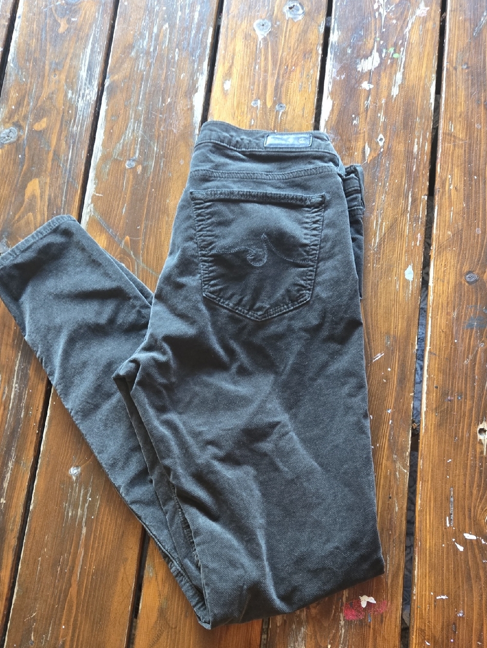 AG Adriano Goldschmied Women's Dark Green Skinny Velvet Pants
